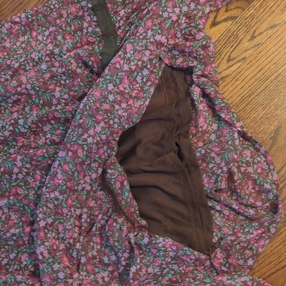 In Bloom Pink floral sheer  Bishop Sleeve Ruffled Tiered Prairie Midi Dress Sz M - Picture 9 of 11